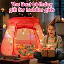 Pop Up Princess Tent with Colorful Star Lights for 1 2 3 Year Old Birthday Gift, 12-18 Months Baby Girl Toys, Foldable Ball Pit with Carrying Bag, Indoor&Outdoor Play Tent for Kids (Pink)