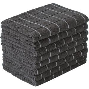 Microfiber Dish Towels - Soft, Super Absorbent and Lint Free Kitchen Towels - 8 Pack (Lattice Designed Black Colors) - 26 x 18 Inch