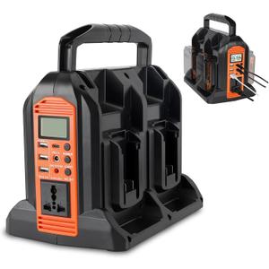 DC 20V to AC 120V Power Inverter for Black and Decker 20V Battery, 350W Pure Sine Wave Power Portable Inverter Converter with LCD Display and LED Light, 4 Battery Port