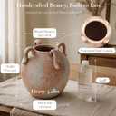 Handemade Large Round Ceramic Vase,8" Farmhouse Rustic Vase with 4 Handles