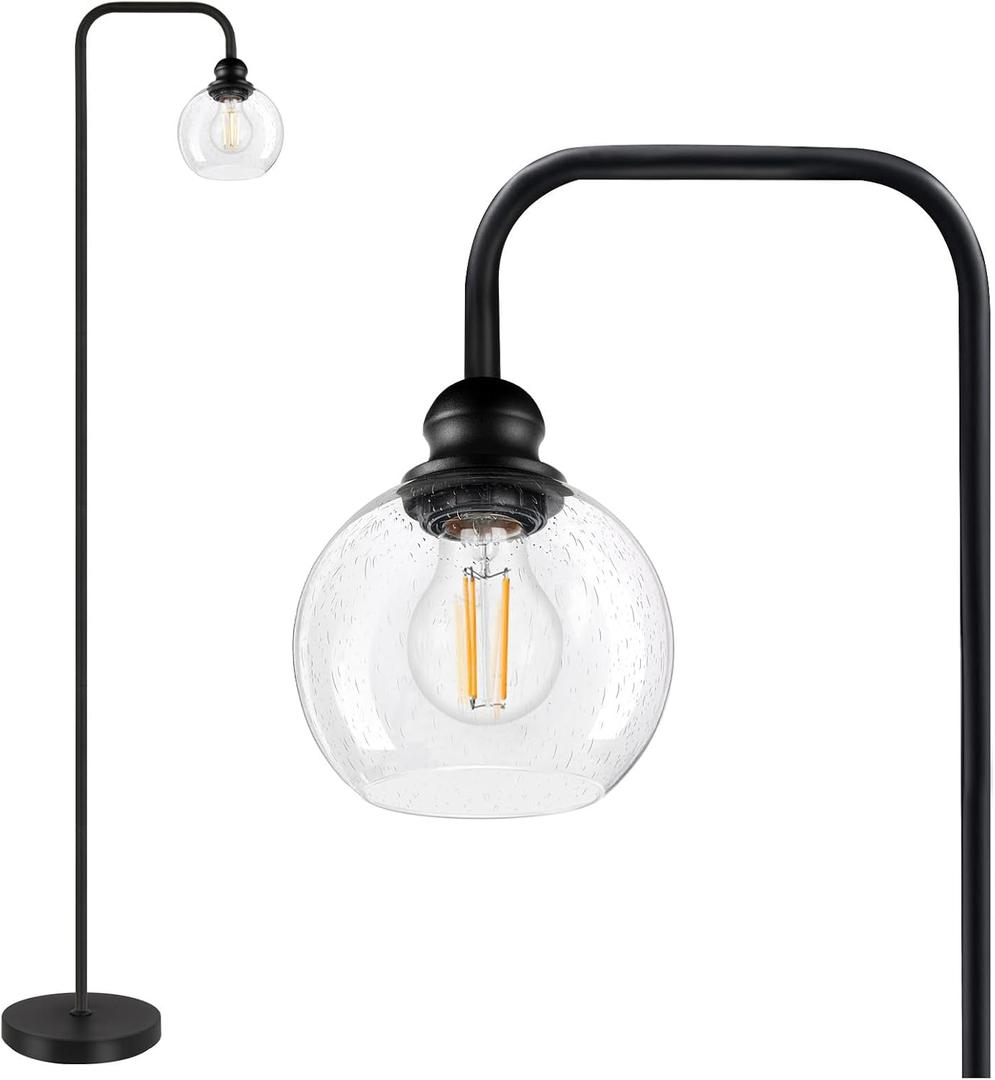 Modern Floor Lamp for Living Room with 6W LED Bulb, Industrial Floor Lamp, Seeded Glass, Black Classic Reading Tall Lamp for Home Office, Standing Lamps for Bedroom, Minimalist, Vintage, Farmhouse