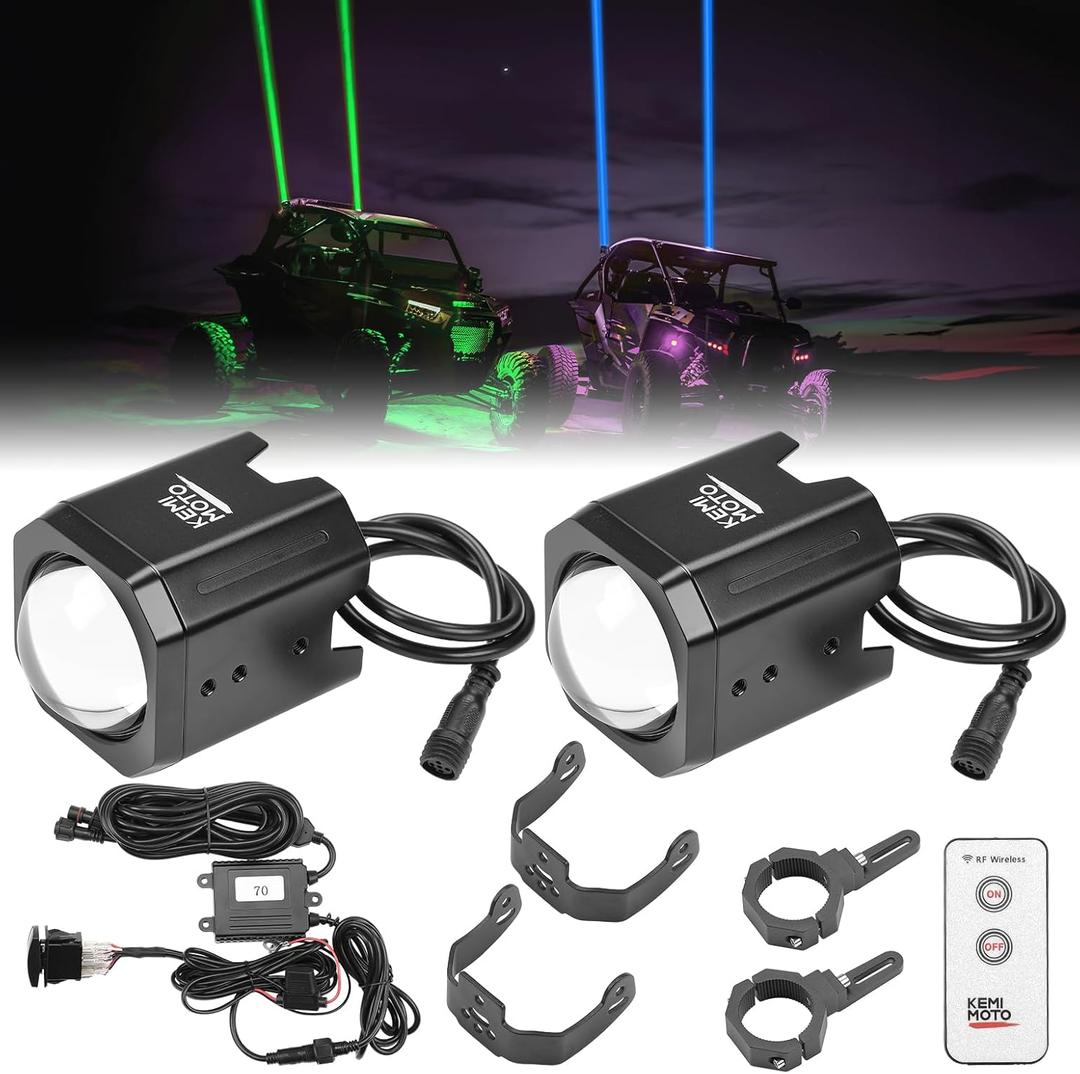 KEMIMOTO 70mm Whipless LED Whip Lights Larger Brighter w/ 1.5''-2'' Roll Bar Mounts, Alien Lights for SXS Compatible with Polaris RZR Can-Am Maverick X3 CFmoto Kawasaki, Multi-Color, Scratch-resistant