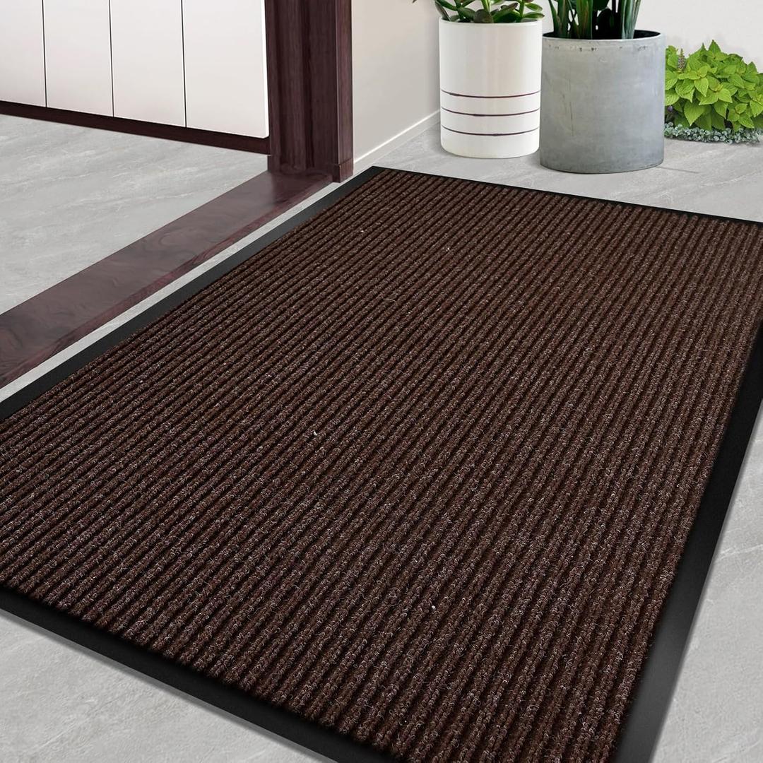 Door Mat Heavy Duty Outdoor Indoor Doormat Low Profile Front Door Mat Large 35x60 inch Brown Entrance Welcome Mats Easy Clean Patio Entrance Mat Waterproof Anti-Skid Rubber Backing, Brown 
