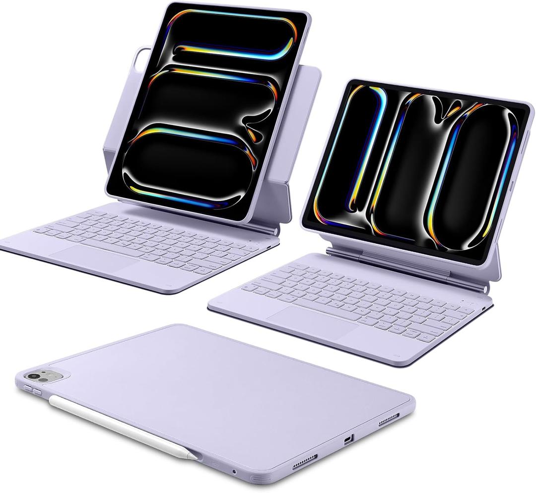 [Upgraded] ESR iPad Pro 13 Inch Case with Keyboard (M5/M4, 2025/2024), iPad Pro 13 Keyboard Case with Magnetic Stand, Portrait/Raised Modes for iPad Pro 13, Removable, Rebound 360 Series, Pirple