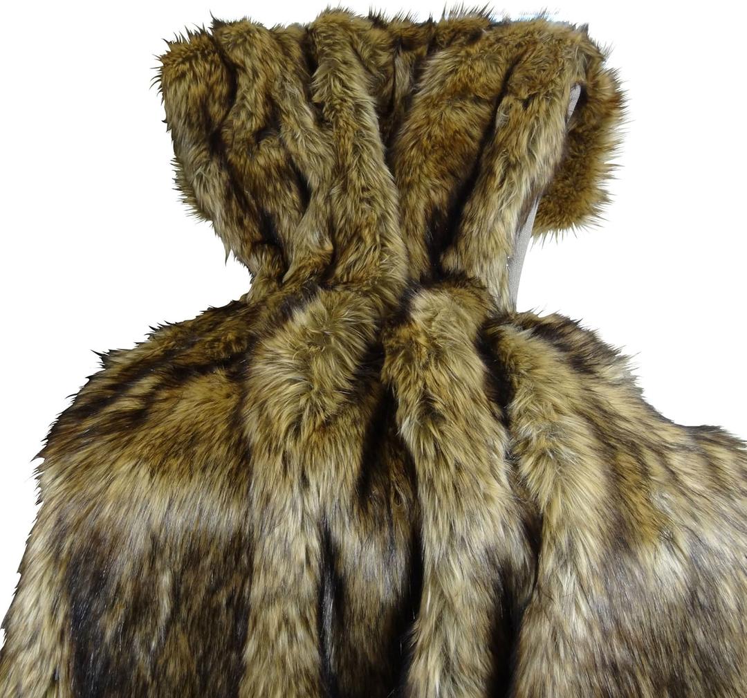 Thomas Collection Brown Fur Throw Blanket and Bedspread - Brown Wolf Faux Fur - Light & Dark Brown Faux Fur - Luxury Throw Blanket & Bedspread, Handmade in US, 16406