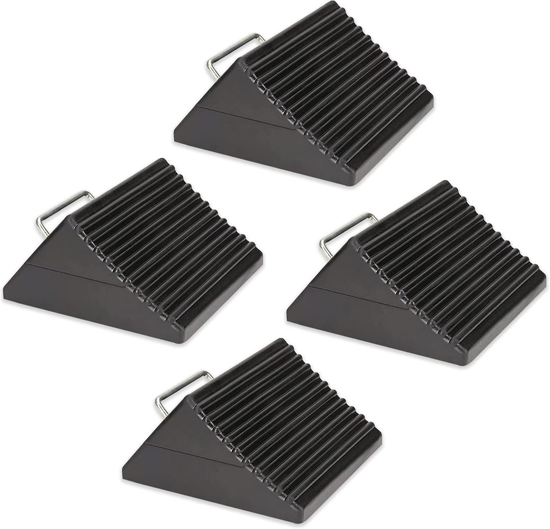 Wheel Chocks for Cars, RVs, Trucks, Trailers, and Vehicles G.V.W. up to 12T, 4 Pack - Anti Slip Bottom Tire Chock for All Weather Use - RV, Travel Trailer, Pop Up Camper Accessory