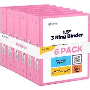 3 Ring Binder Pink, 1.5 Inch Clear View Cover with 2 Inside Pockets Binder, Colored School Supplies 1 Inch Round Ring Binders, Blue, Purple, Green, and Grey (6 PC) by Enday