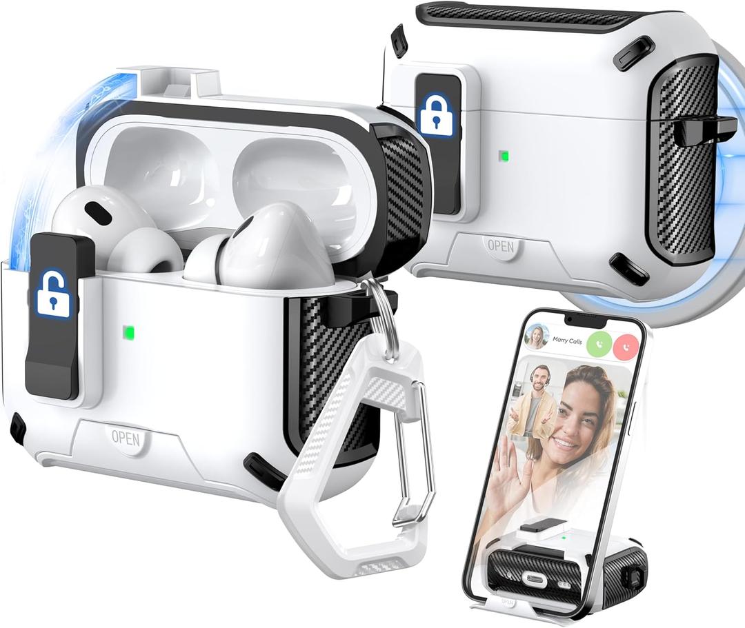 for AirPods Pro 2nd/1st Generation Case Cover, Compatible with Magsafe, Magnetic Automatic Lock, Charging Port Dust-Proof & Stand Design with Cleaning Kit, Black/White