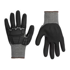 Amazon Basics Impact Protection Work Gloves - Cut Level A2, ANSI Level 4 Abrasion, Touchscreen Compatible, 15G Sandy Nitrile Palm, X-Large, 100 Pack, Black with Brown Edge