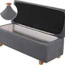 2-Piece Stretch Ottoman Covers  Rectangle Slipcovers for Folding Storage Stools, Non-Slip Elastic Bottom, Soft Fabric Furniture Protectors (Grey, X-Large)