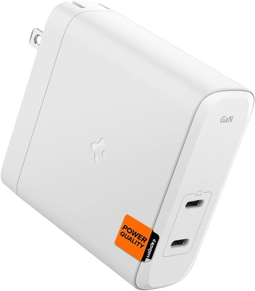 Spigen GaN III 1402 PD3.1 140W 100W 2 Ports Foldable Dual USB C Laptop Wall Charger for MacBook Pro 16 14 13 Vision Pro M3 M2 Max Air Galaxy Book Dell iPad PPS Type C Super Fast Charging Power Adapter
