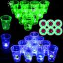 (Eyeball) The Halloween Glow in The Dark Beer Pong Set-Light up Beer Pong Cups for Indoor Outdoor Nighttime Competitive Fun,22 Glowing Cups(11 Green &11 Blue), 6 Glowing Balls- Party Game