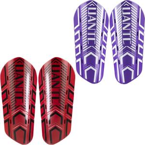 Shin Guards - Soccer Shin Guards with Cushion Protection for Kids/Adults (Large, Red and Purple, Shin Pads 2 Pairs)