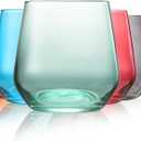 Colored Stemless Wine Glasses Set of 6, Hand Blown Premium Crystal Red White Wine Glass - 15Oz, Unique Gifts for Women, Men, Wedding, Anniversary, Christmas, Birthday