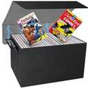 Comic Book Storage Box, PU Leather Comic Bin Holds 155 Comic Book with Handles, Stackable Moistureproof Comic Short Box Book Organizer Storage for Comic Collectors