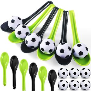 12 Pack Soccer Party Games Spoon Relay Race Toy Set for Teens Adults, Soccer Foam Ball and Spoon Race Game for Sports School Birthday Party Supplies Favors(Classic Colors)