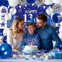 13th Birthday Decorations for Boys Girls Blue Teenager Party Decorations with Happy 13th Birthday Banner Number Balloons, Hanging Swirls, Pom Poms, Backdrop Teen Supplies for 13 Years Old