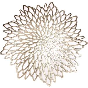 Snowkingdom Set of 12 Gold Metallic Placemats Laminated Vinyl Round Leaf Dinning Table Place Mats Bulk Decorative Halloween Thanksgiving Christmas Party Wedding Holiday Festival