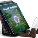 KAIU Vinyl Record Storage - Solid Wood with Crystal Clear Acrylic Holder - Premium Design, Perfect 12" LPs or 7" Singles Display Unit - Stores and Supports up to 50 Albums (Walnut)