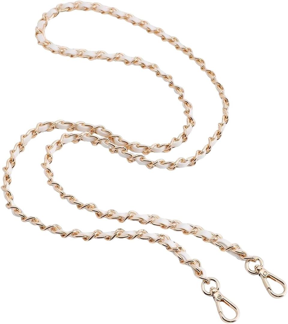 Bag Leather Chain Strap for Handbag Replacement,Purse Chain Shoulder Straps Crossbody (WHITE-90CM) (35.5in)