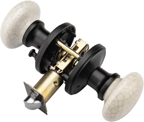 NCL White Door Knobs, Matte Black Keyless Door Handles, Porcelain Door Levers, Interior Bath Door Knob