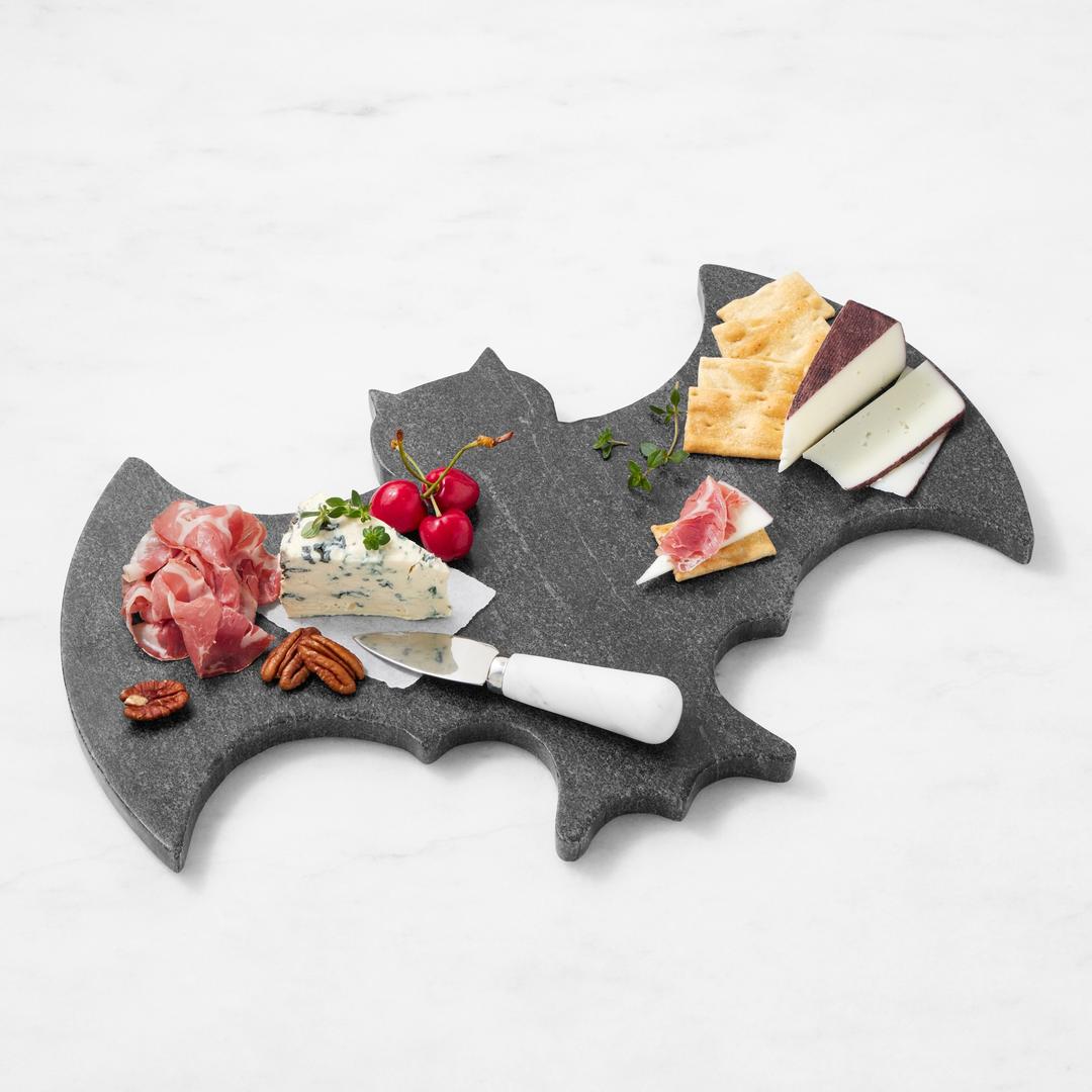 Gothic Bat Cheese Board - Mini Charcuterie Board with Knife Set - Small Cutting Board & Serving Tray for Halloween Decoration & Party Favor