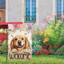 2 x Heyfibro Welcome Spring Summer Flower Garden Flag 12x18 Inch Double Sided Burlap,Cute Golden Retriever Dog Butterfly Yard Flag for Seasonal Holiday Farmhouse Outdoor Decor(ONLY FLAG)