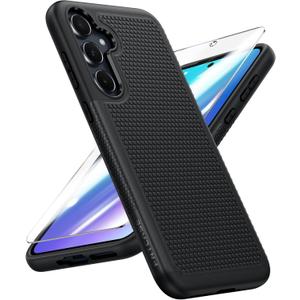 FNTCASE for Galaxy A35-5G Phone Case - Military Grade Drop Protection, 14ft Drop Tested, Screen Protector Included, Anti-Slip Textured, TPU+PC Dual Layer Shockproof Samsung a35 Case Cover (Black)
