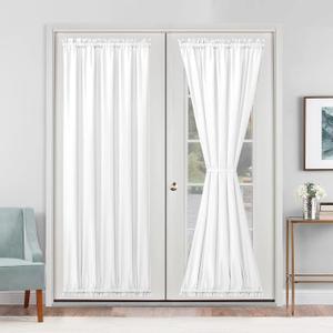 Hiasan French Door Curtains Rod Pocket, Privacy Semi Sheer Patio Door/Glass Door Window Curtain Panel, 1 Piece (White, W 52 inch x L 72 inch)
