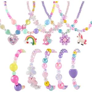 10pcs Kids Jewelry for Girls -5 Necklaces, 5 Bracelets, Little Girls Jewelry Kids Mermaid Necklace for girls, Toddler Jewelrys Necklace Birthday Christmas Gift Age 3 4 6 8
