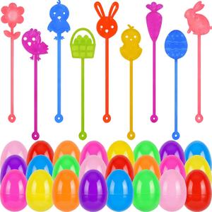24 Pack Easter Sticky Hand Toys with 24 Pcs Plastic Easter Eggs, 9 Styles Easter Sticky Stretchy Toys for Kids Boys Girls Easter Basket Stuffers Egg Fillers Party Favors Gifts
