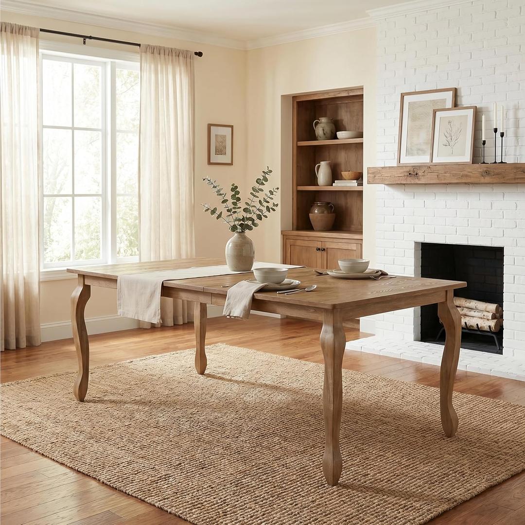 Merax Farmhouse Large Expandable 62"-79" Dining Table for 6, Natural, 1-Piece