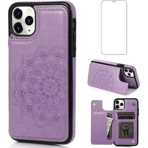 Asuwish Compatible with iPhone 11 Pro 2019 5.8 inch Case and Tempered Glass Screen Protector Cover Cell Card Holder Slot Kickstand Flip Wallet Phone Cases for iPhone11pro iPhone11 11pro i XI Purple