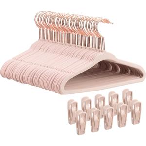 Tonswachic Baby Velvet Hangers 50 Pack - 11 Inch Non Slip Felt Kids Hanger for Infant Clothes - Ultra Thin Baby Felt Hangers for Toddler Kids' Closet with 10 Hanger Clips - Pink