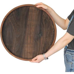 Extra Large Round Ottoman Table Tray Round-20 - Rustic Wooden Serving Tray for Farmhouse Decorative Oversized Coffee Table Trays Living Room Kitchen Counter Breakfast Brown