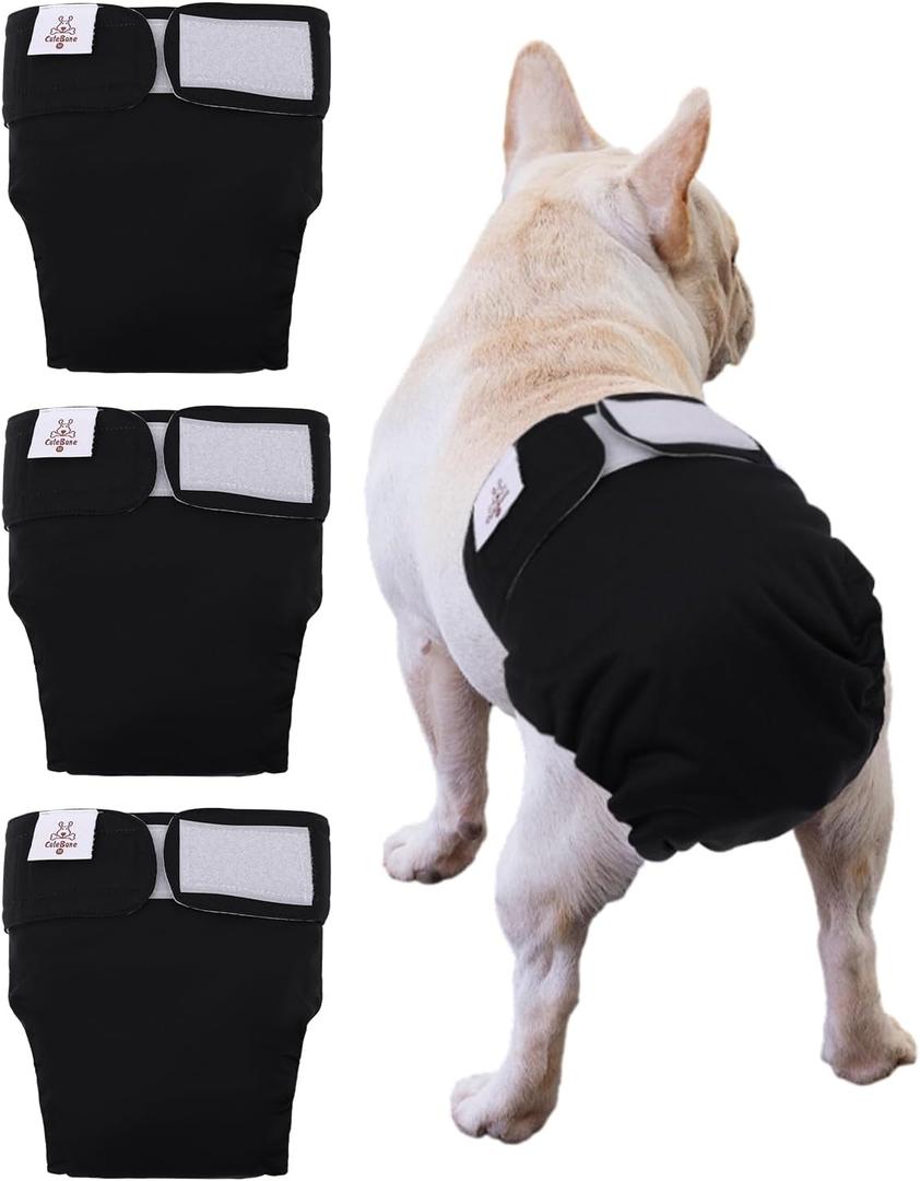CuteBone Washable Dog Diapers Female No Tail Hole 3 Pack Reusable Doggie Period Training Pants for Docked-Tail Frenchie French Bulldog Boston Terrier Without Tail WWD21M
