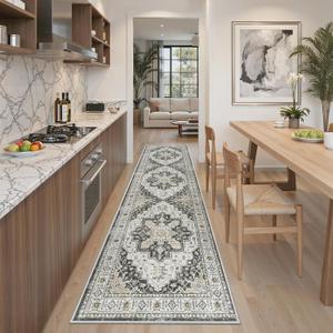 Madane Runner Rug 2x8, Washable Hallway Runner Rugs, Non-Slip Low-Pile Soft Kitchen Rug Runner Laundry Room Rug, Vintage Throw Entry Foyer Mat for Entrance Living Room (Black, 2 x 8)