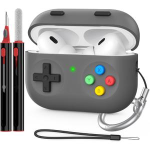 Delidigi for AirPods Pro 2 Case Cover, Classic Handheld Game Console Design Silicone Protective Case with Cleaning Pen and Keychain for Airpods Pro Case 2nd / 1st Generation (Deep Grey