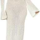 Leoparts Crochet Swimsuit Cover Up for Women Sexy V Neck Hollow Out Backless Maxi Dress Beach Bikini Coverup Dresses, M/L
