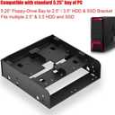 5.25'' to 3.5''/ 2.5'' Bay Adapter 5.25" FloppyDrive to Dual 2.5 x 3.5 HDD/SSD Bay Cover Computer Mounting Bracket Kit Supports 7mm 15mm 2.5-inch HDD for PC.