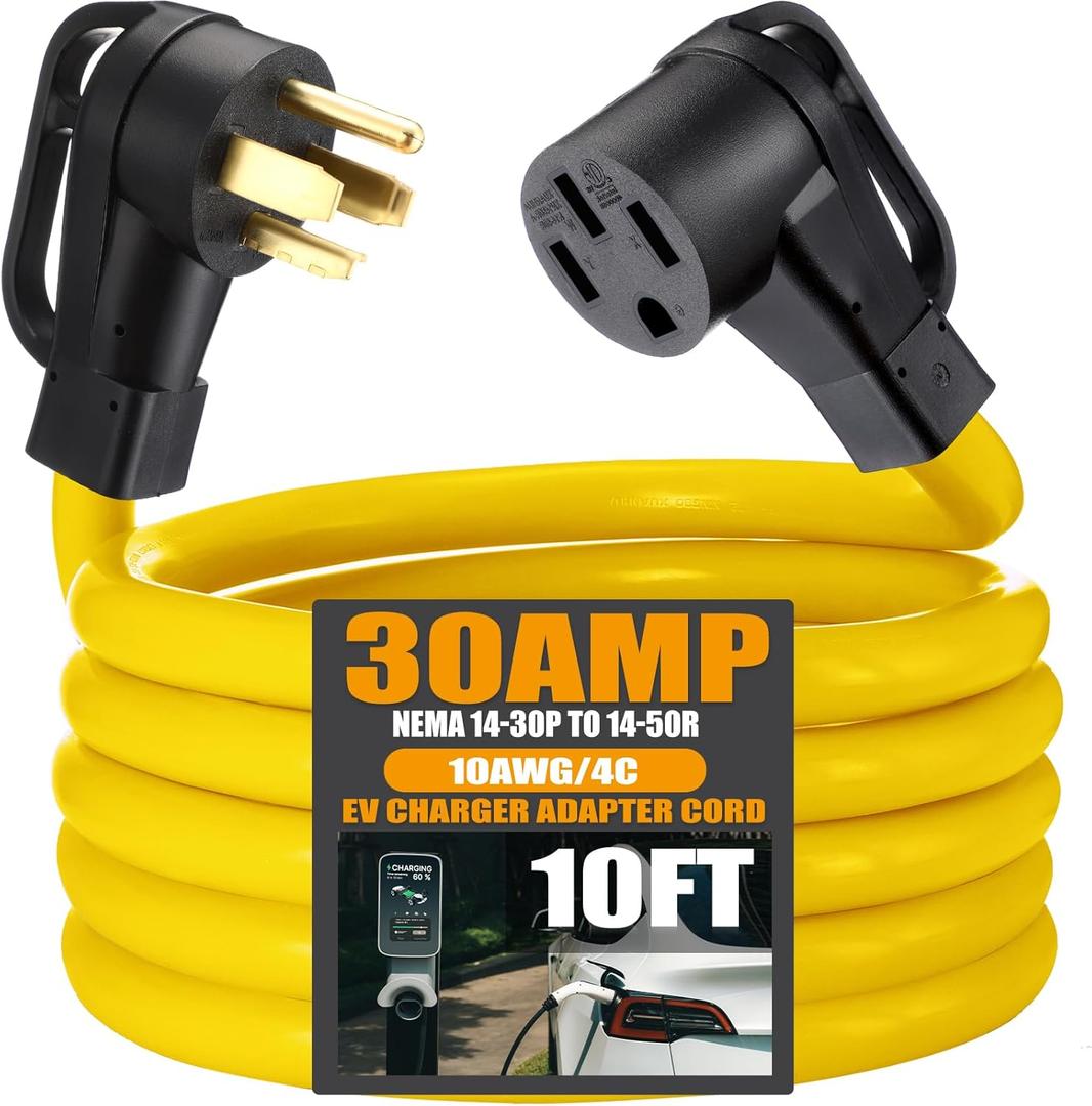 10FT EV Charger Adapter Cord Compatible with NEMA 14-30P to 14-50R, 30 Amp 4 Prong Dryer to 50 Amp EV for Level 2 Charging, Only for 4 Prong New Dryer Outlet, STW 10 AWG/4C, ETL Listed