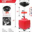 MaxWorks 50964 9-Gallon Portable Waste Oil Drain, Industrial Fluid Drain Square Tank with Wheels and Adjustable Funnel Height. Red.