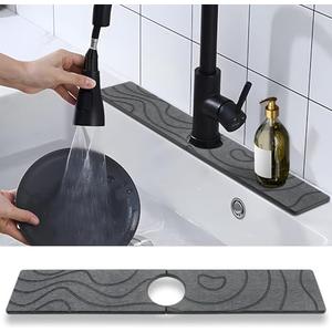 FUYAHA Kitchen Sink Splash Guard - Kitchen Faucet Mat, Diatomaceous Earth Kitchen Sink, Faucet Handle Drip Catcher, Bathroom Sink Faucet Mat for Countertop (23.62 * 3.93 in, Grey)