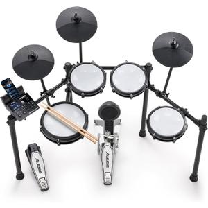 Alesis Nitro Max Kit Compact Electric Drum Kit with Quiet Mesh Pads, 10" Dual-Zone Snare, Bluetooth, 440+ BFD Sounds, Drumeo, USB MIDI, Kick Pedal