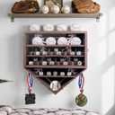 Baseball Ring Display Case, 17.9*16.9*4" , Accommodate 35 Rings, 9 Balls and 8 Medals, Championship Rings Medals Holder, Wall Mount Baseball Case Display, Equipped with a Dust-Proof Door