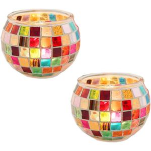 Mosaic Candle Holder Set, 2pcs Handcrafted Glass Candle Holders Decorative Centerpiece for Home Decor - Versatile Tabletop Decor for Weddings, Birthdays & Holidays (Mosaic)