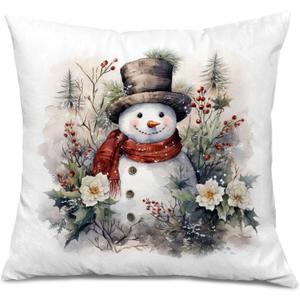 9 x Snowman Pillow Covers 18x18, Floral Christmas Pillow Covers for Couch Bed, Snowman Decor, Winter Home Decor, Christmas Decorations for Living Room Bedroom Home Office