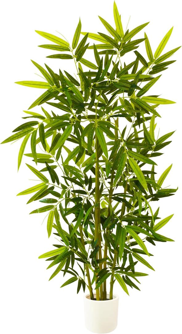 Warmplants Artificial Bamboo Tree, 5ft Tall Fake Bamboo Plant with White Planter, Faux Trees with 5 Trunks and Lifelike Leaves for Indoor Outdoor Home Office Dcor