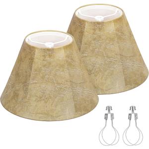 Rustic Lamp Shades Set of 2, Faux Leather Replacement Lampshades, 4.7" Top x 9.8" Bottom x 6.4" High, Small Lamp Shades for Table Lamps Bedside Lamps, Spider, Bulb Clip Adapters Included
