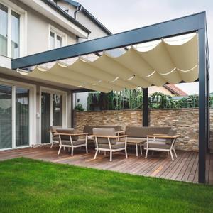 4.5'W X 18'L Retractable Awnings for Patio, Pergola Sliding Shade Cover high-Density Polyethylene Fabric, Wave Shade sail for Deck Garden Backyard Deck Trellis, Beige